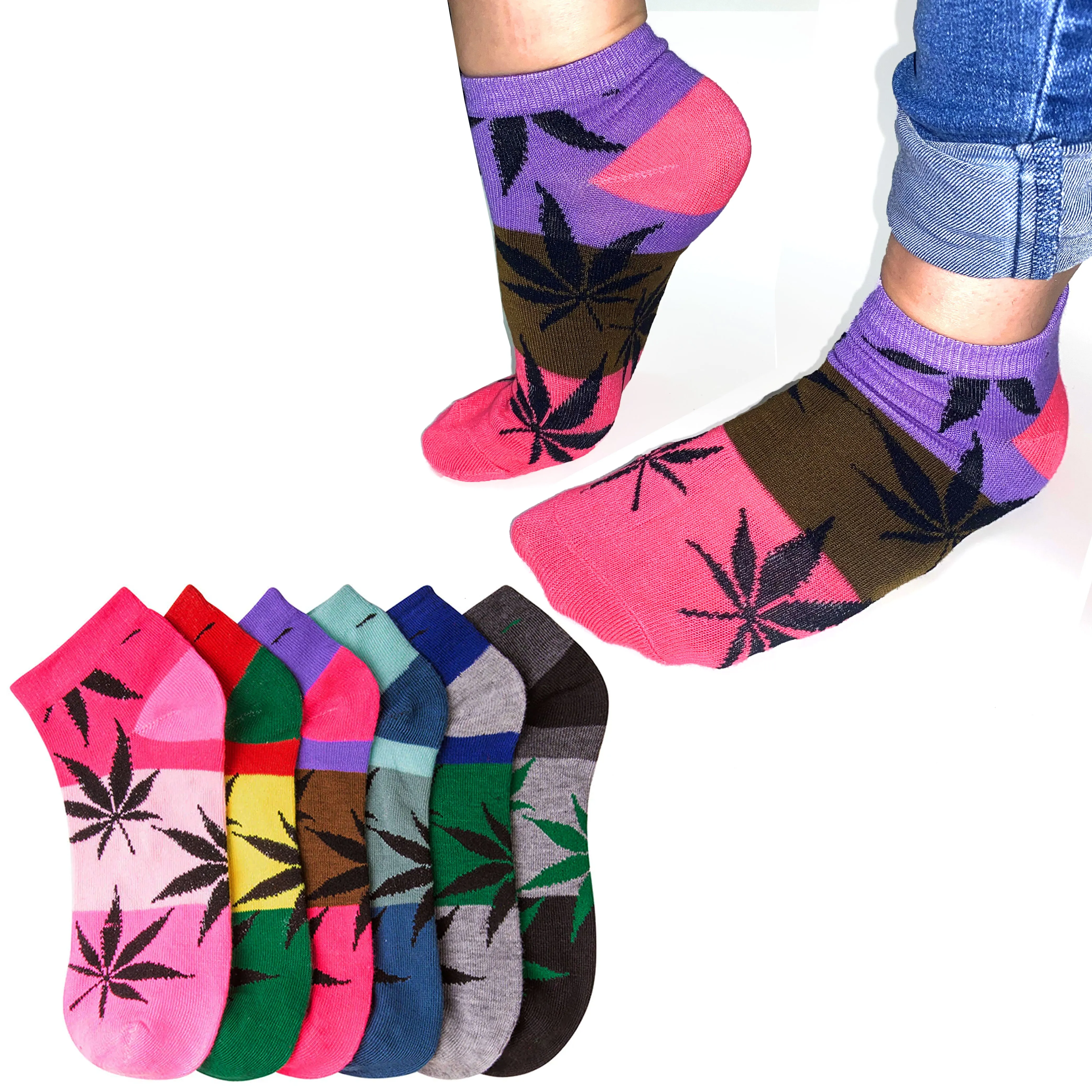 12 Pairs Womens Girl Leaf Low Cut Ankle Cotton Socks Size 9-11 Marijuana Fashion