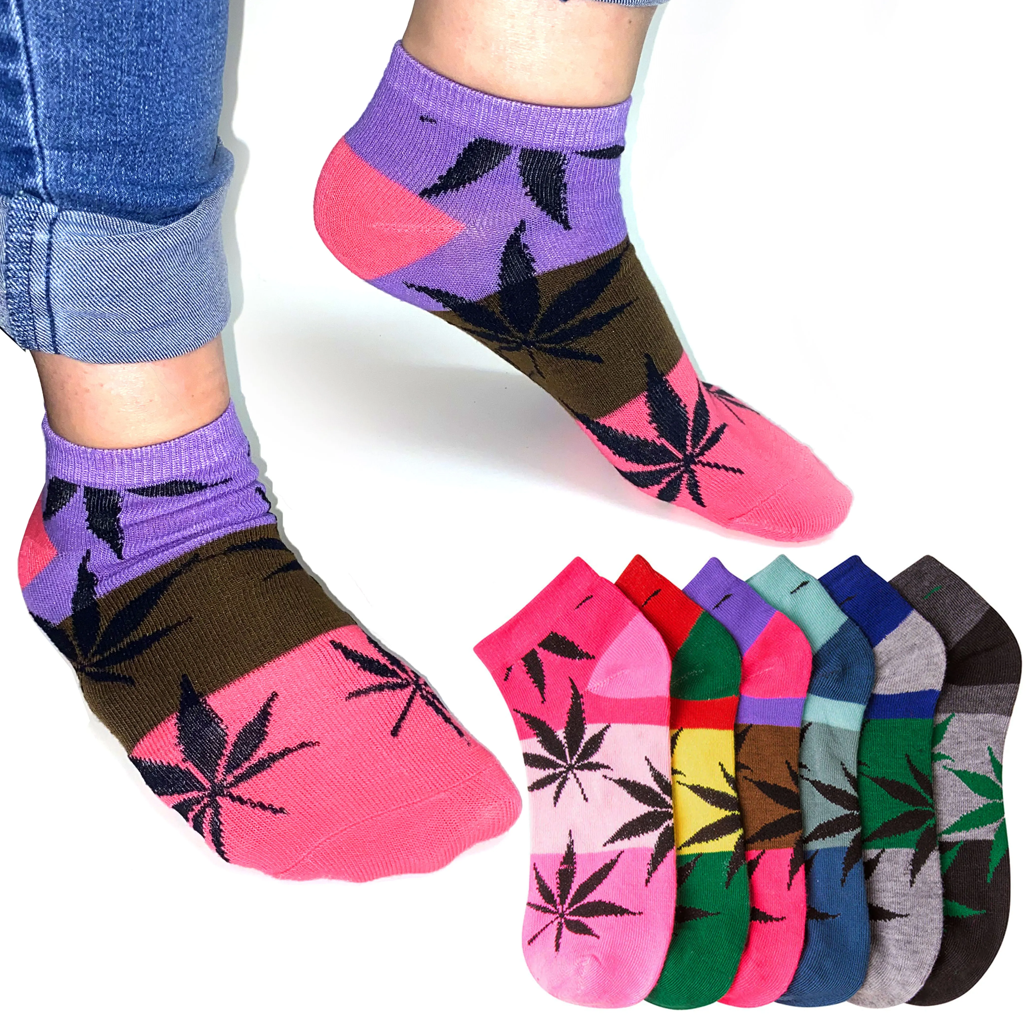 12 Pairs Womens Girl Leaf Low Cut Ankle Cotton Socks Size 9-11 Marijuana Fashion