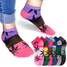12 Pairs Womens Girl Leaf Low Cut Ankle Cotton Socks Size 9-11 Marijuana Fashion