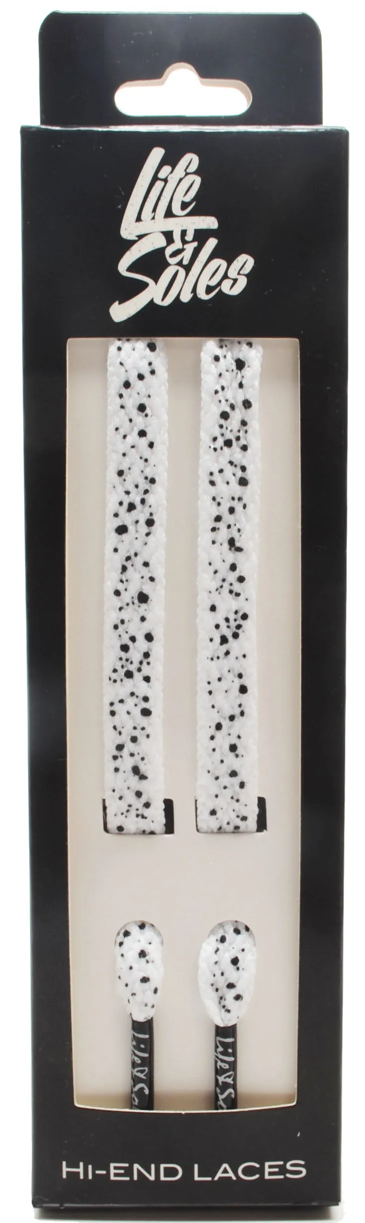 Black Splatter White Flat Shoelaces