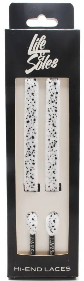 Black Splatter White Flat Shoelaces