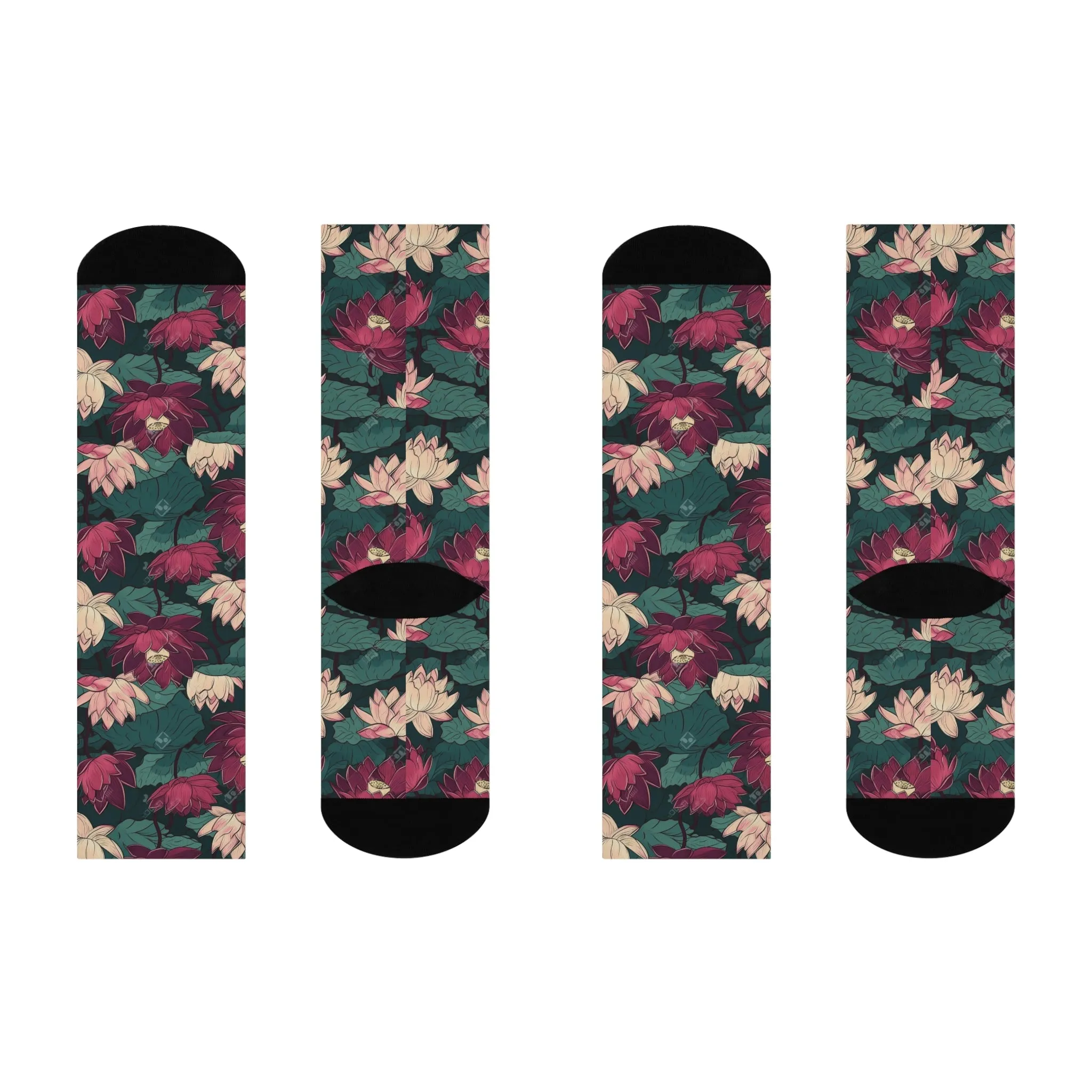 BOHO Lotus Lily Pads Cushioned Crew Socks