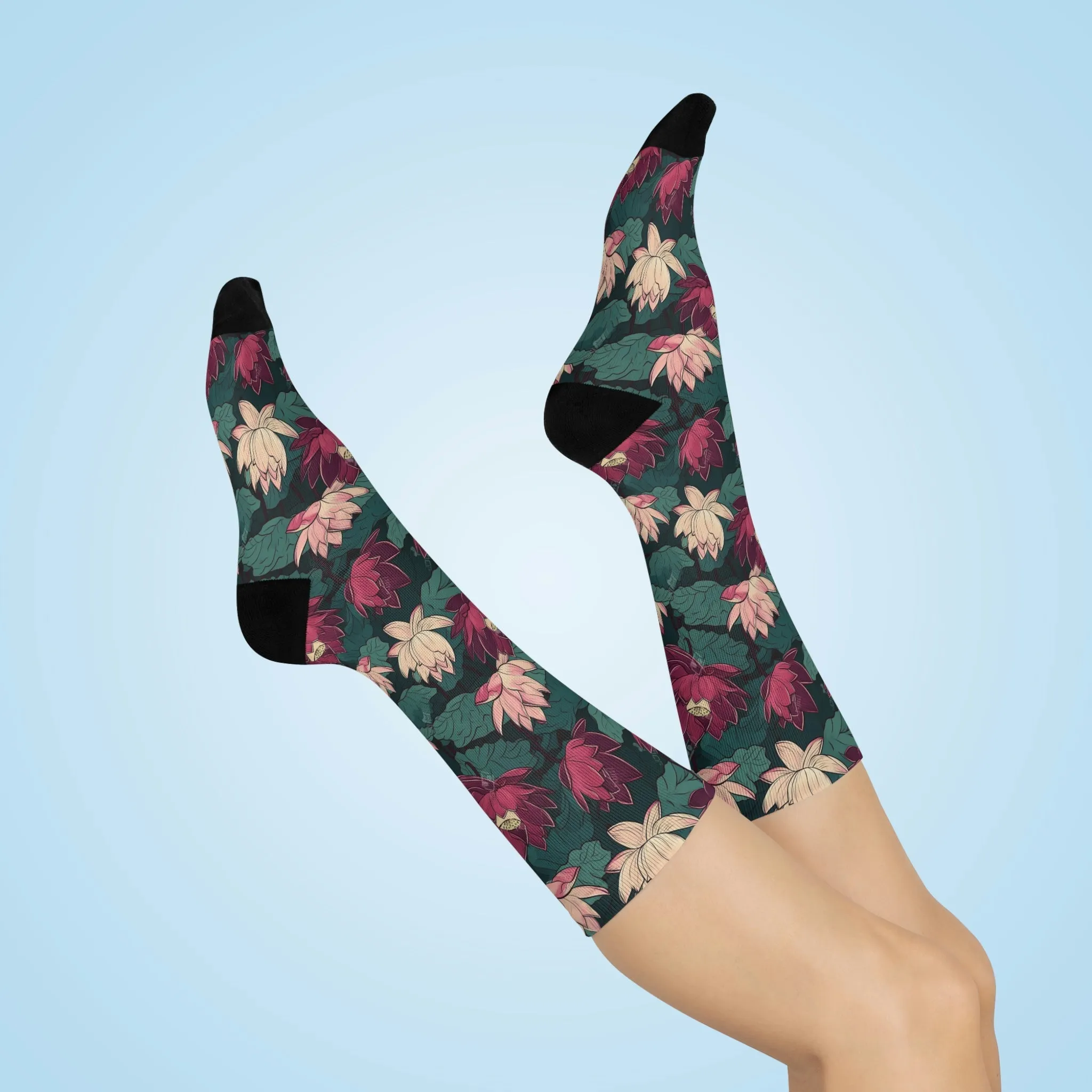 BOHO Lotus Lily Pads Cushioned Crew Socks