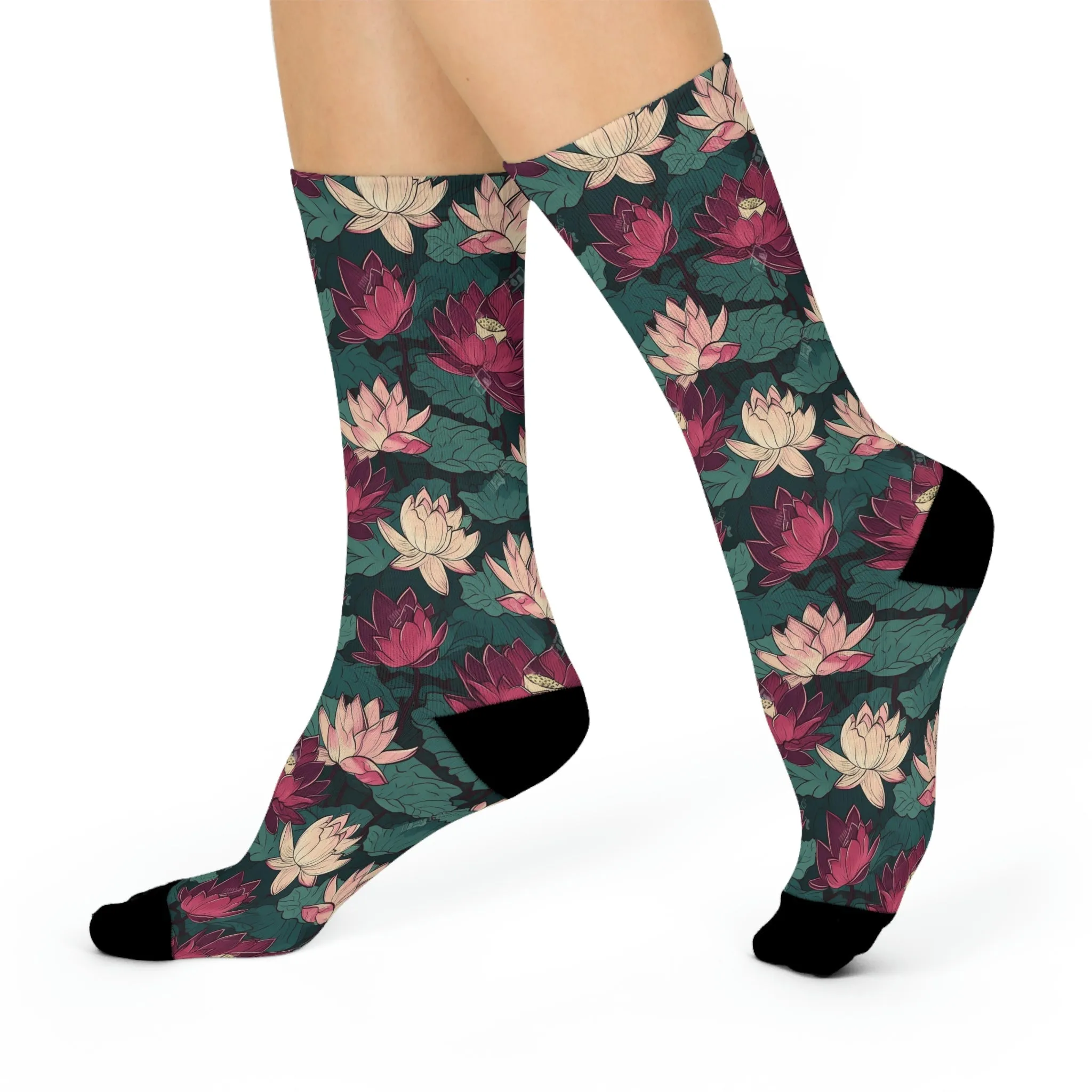 BOHO Lotus Lily Pads Cushioned Crew Socks