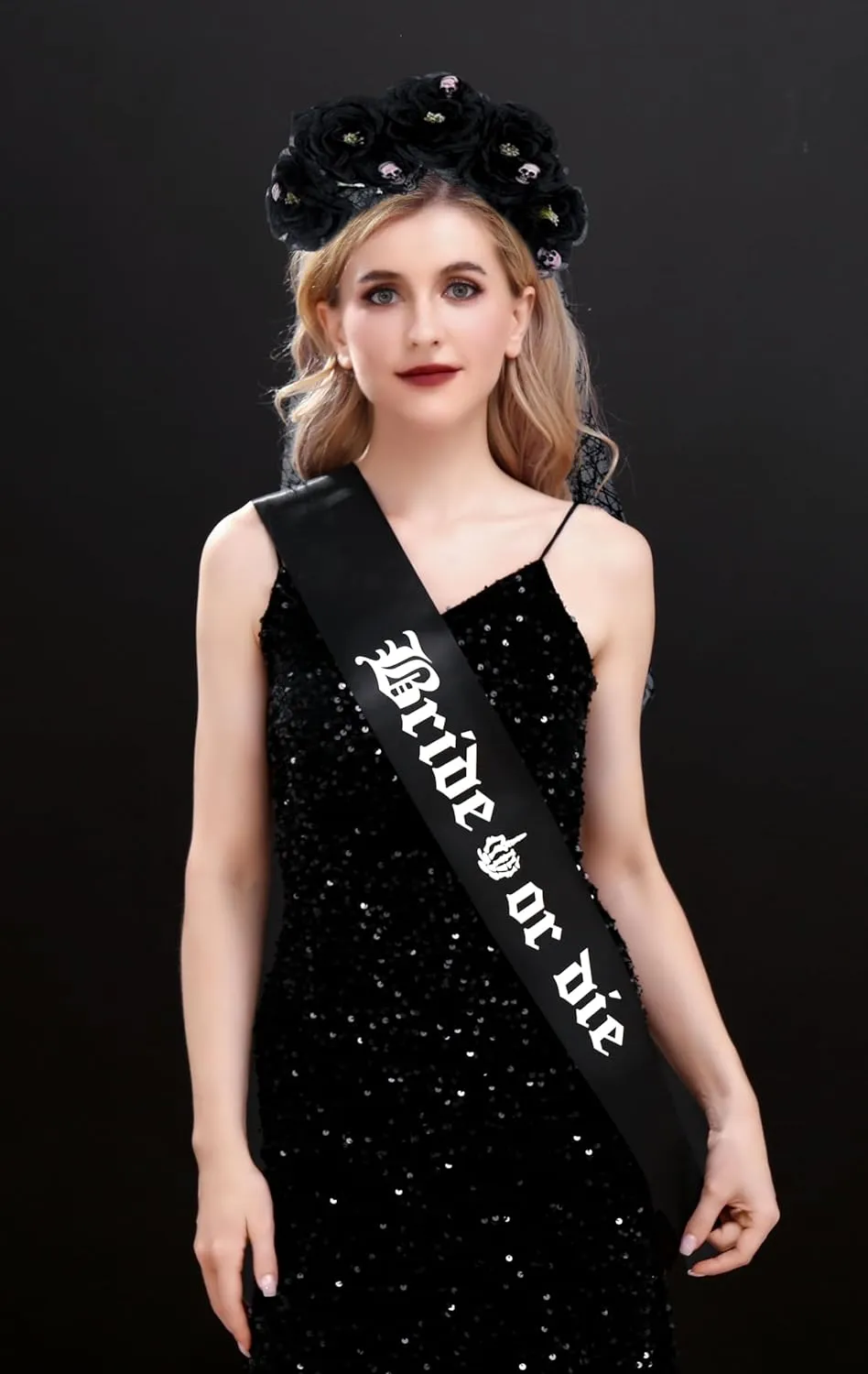 Bride or Die Sash Gothic Rose Flower Headband Goth Bachelorette Decoration Bride or Die Bachelorette Party Supplies Gothic Bridal Shower Decoration