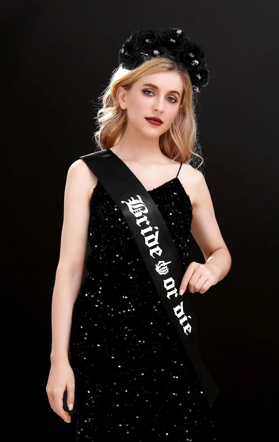 Bride or Die Sash Gothic Rose Flower Headband Goth Bachelorette Decoration Bride or Die Bachelorette Party Supplies Gothic Bridal Shower Decoration