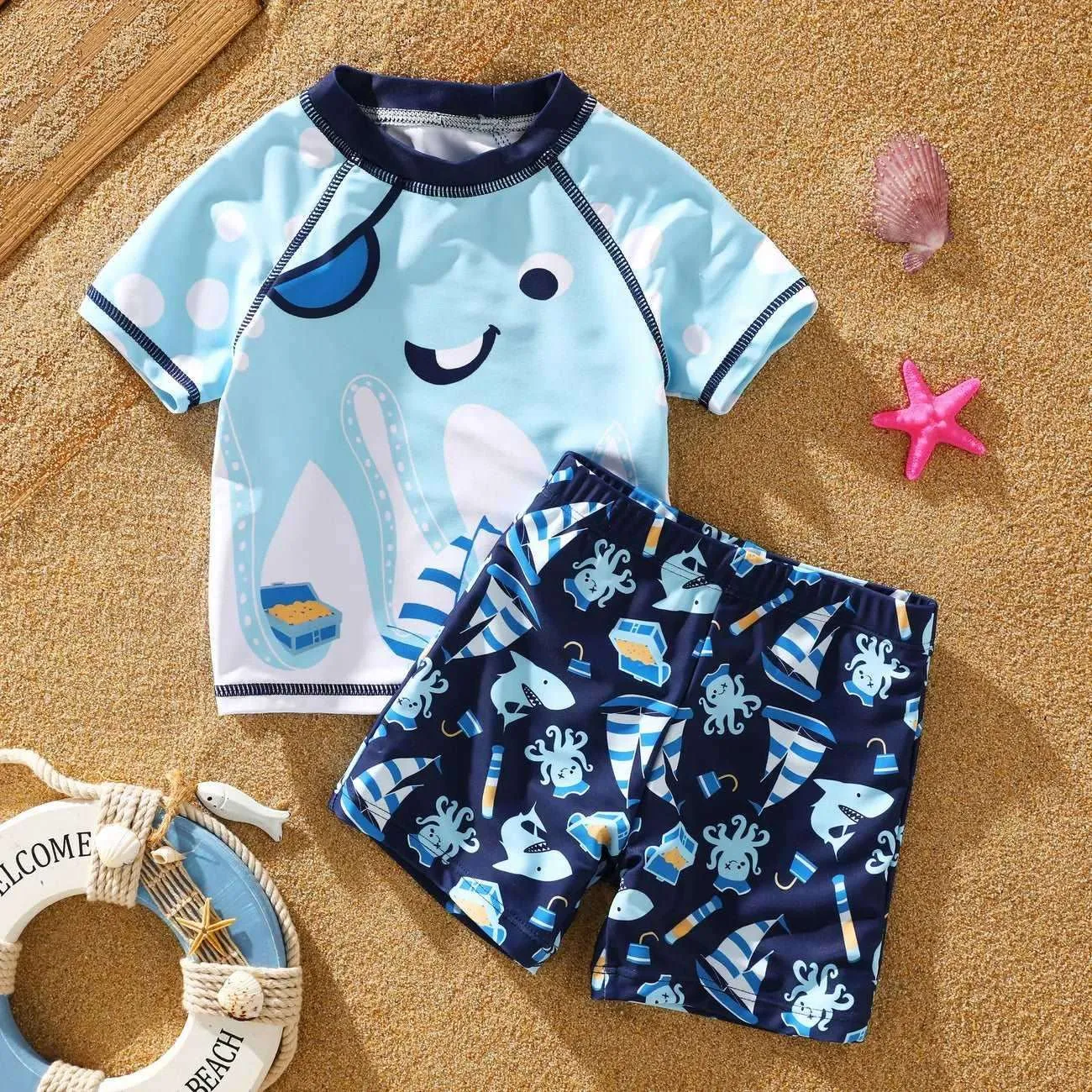 Childlike Marine Animal Swimsuit Set - Toddler Boy (2Pcs)