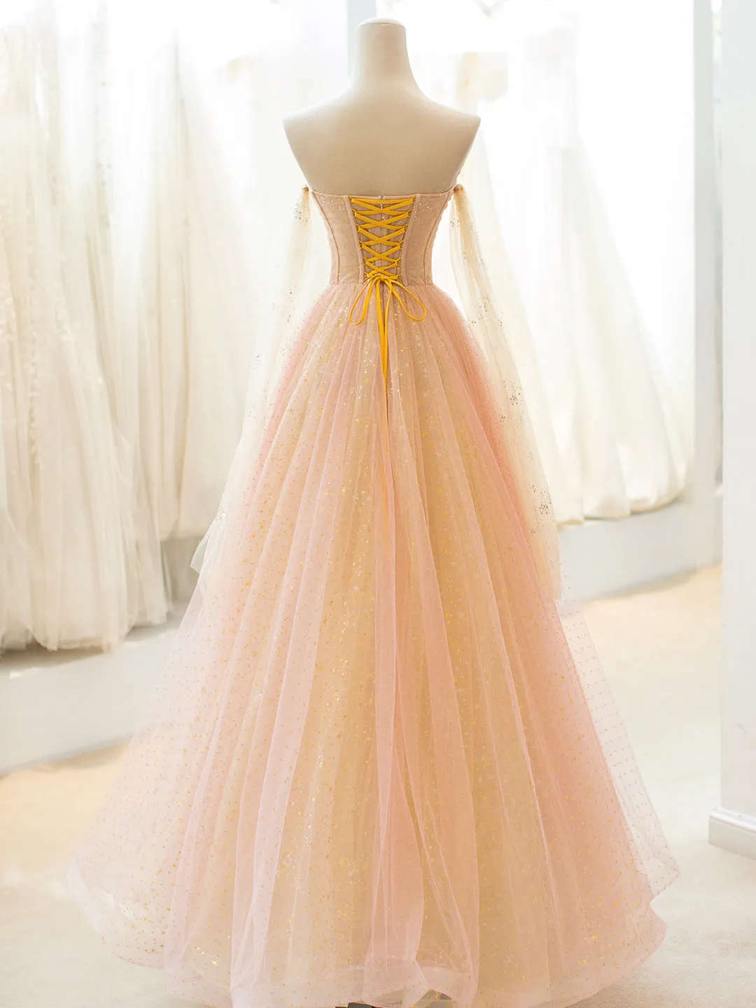 Cute Tulle Long Prom Dress A-Line Strapless Evening Dress