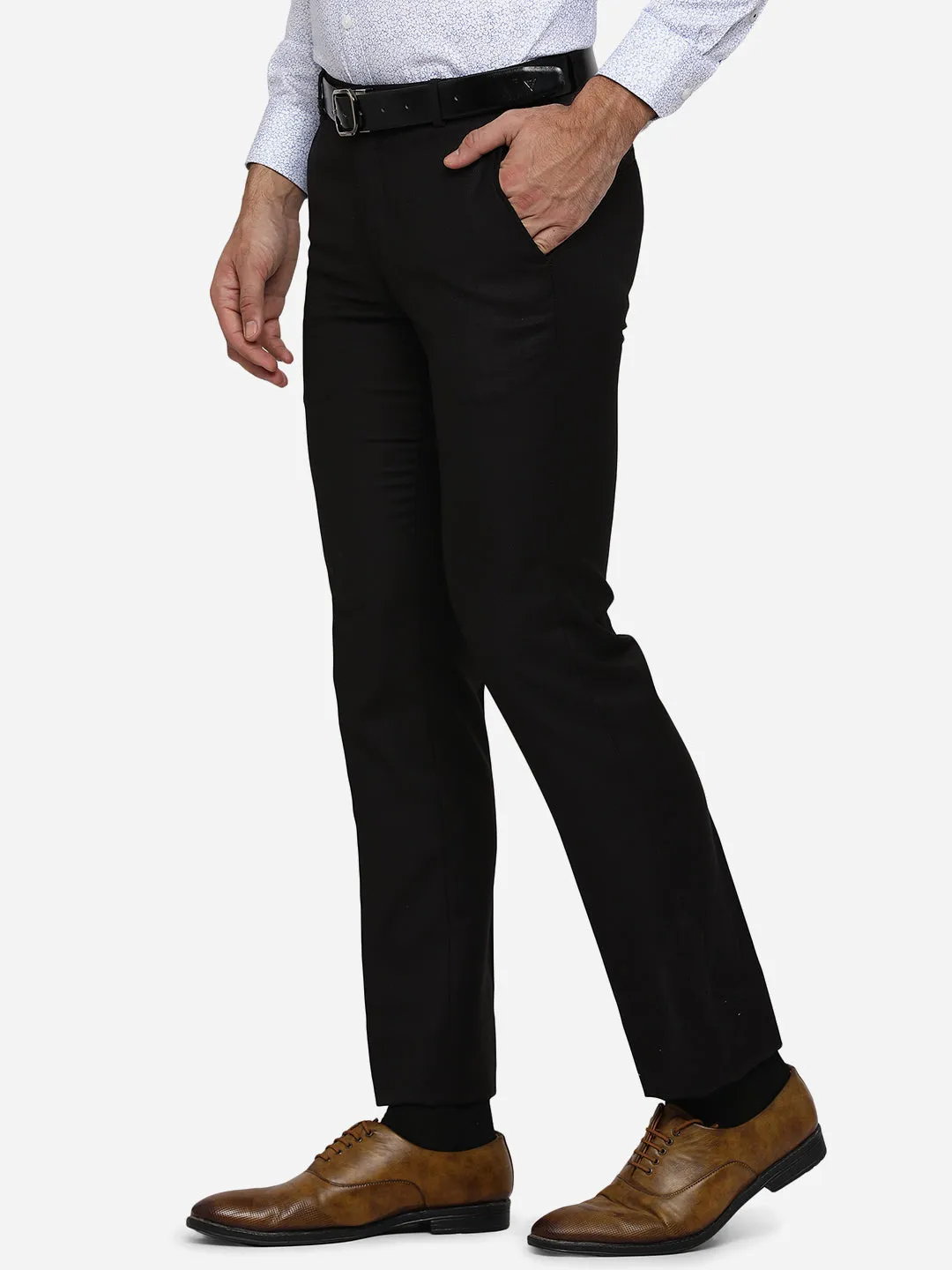 Dark Brown Solid Slim Fit Formal Trouser | JB STUDIO