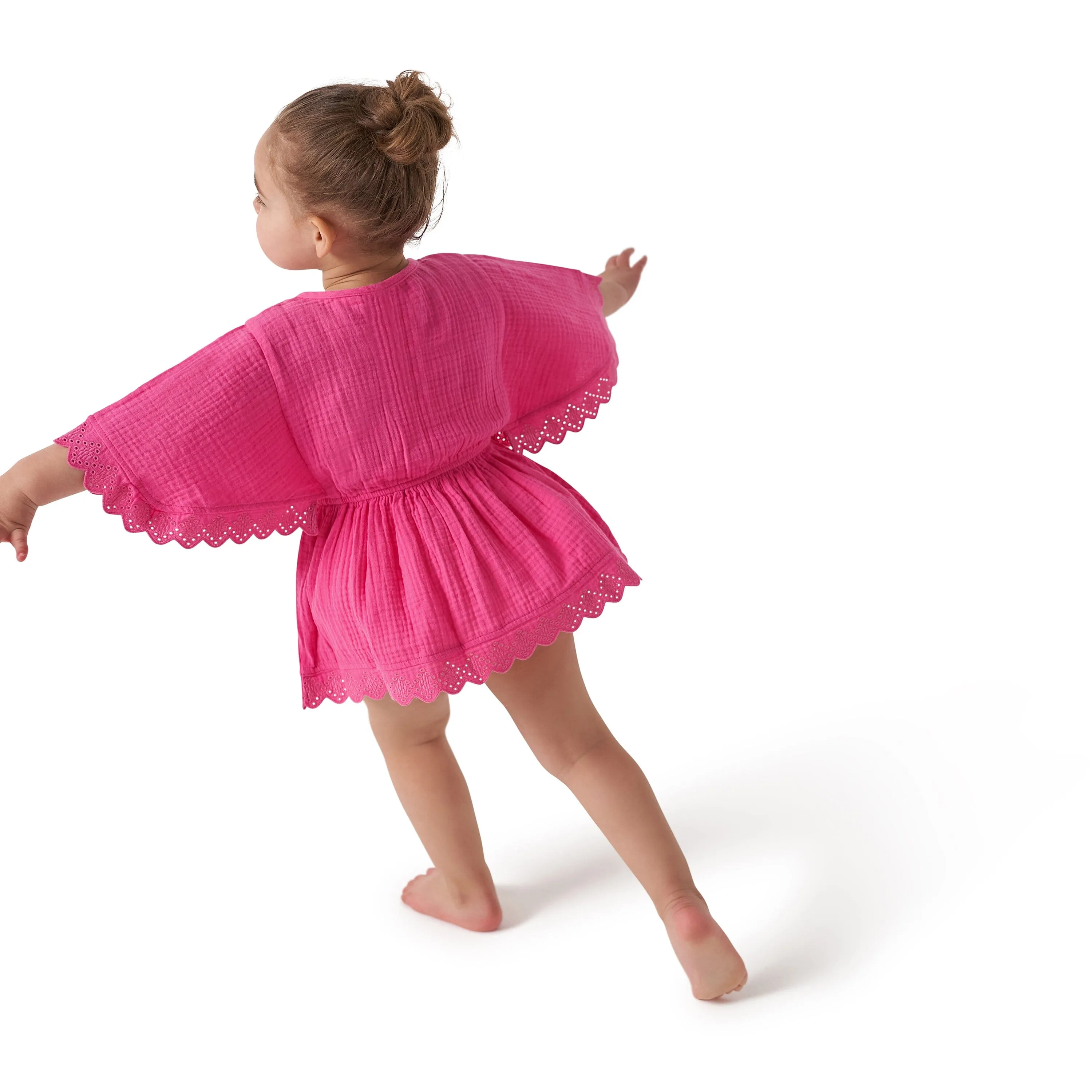Embroidered Baby & Toddler Girls Pink Gauze Kaftan Swim Coverup
