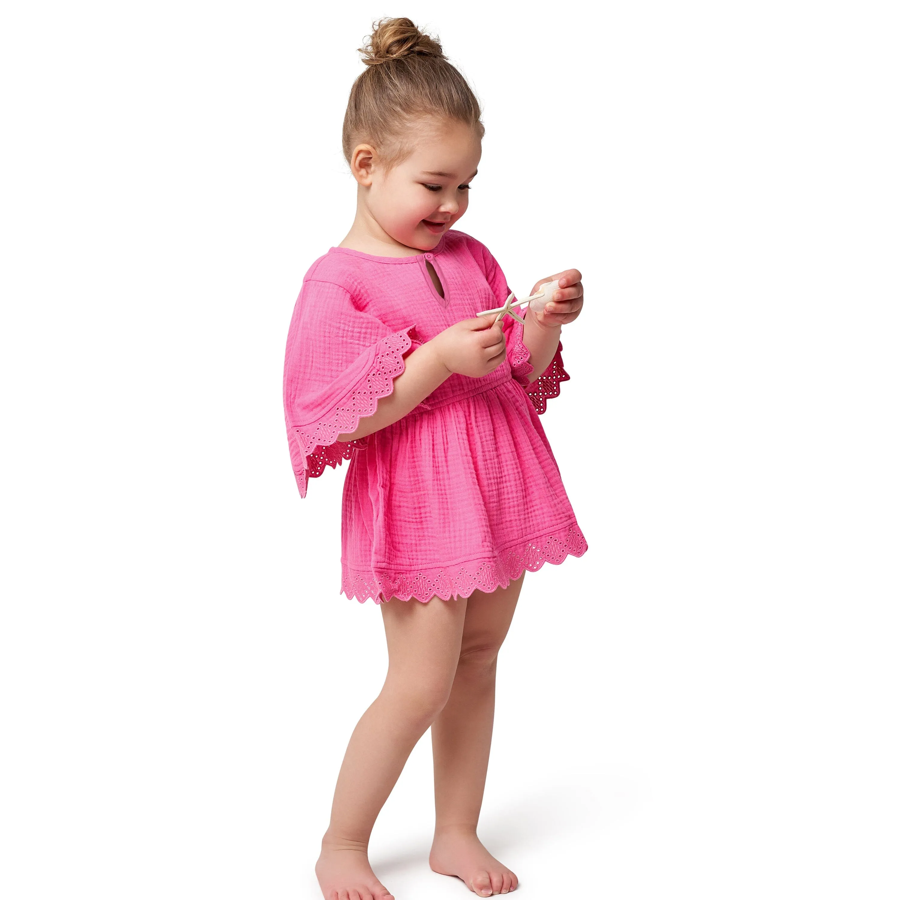 Embroidered Baby & Toddler Girls Pink Gauze Kaftan Swim Coverup