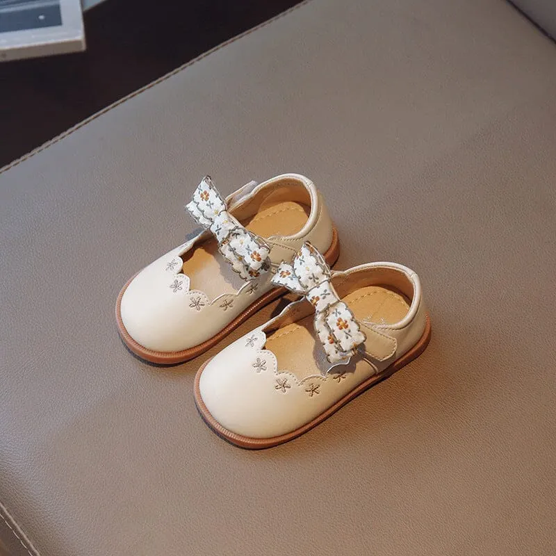 Embroidered Floral Bow Princess Shoes