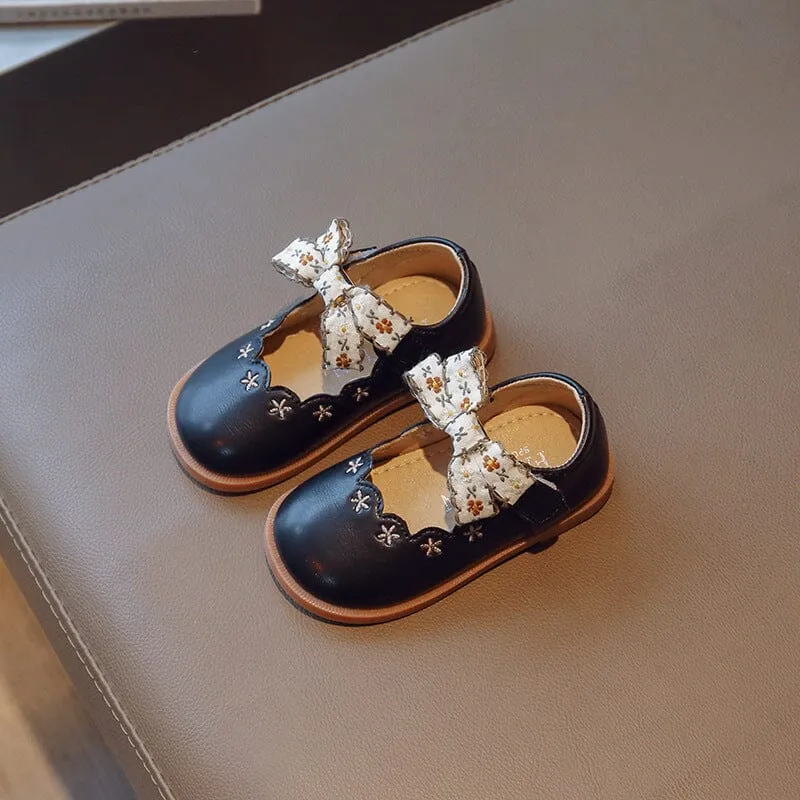 Embroidered Floral Bow Princess Shoes