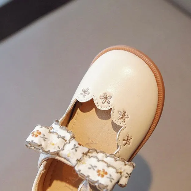 Embroidered Floral Bow Princess Shoes