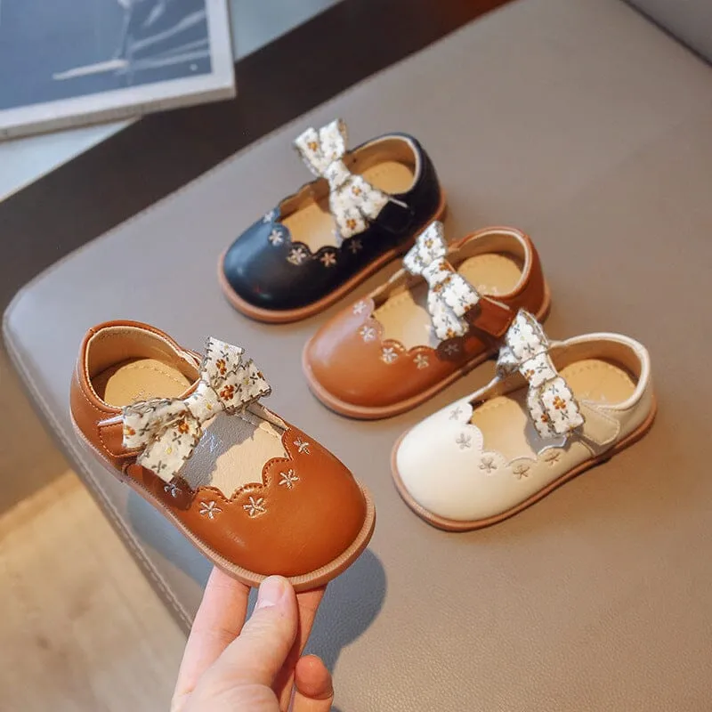 Embroidered Floral Bow Princess Shoes