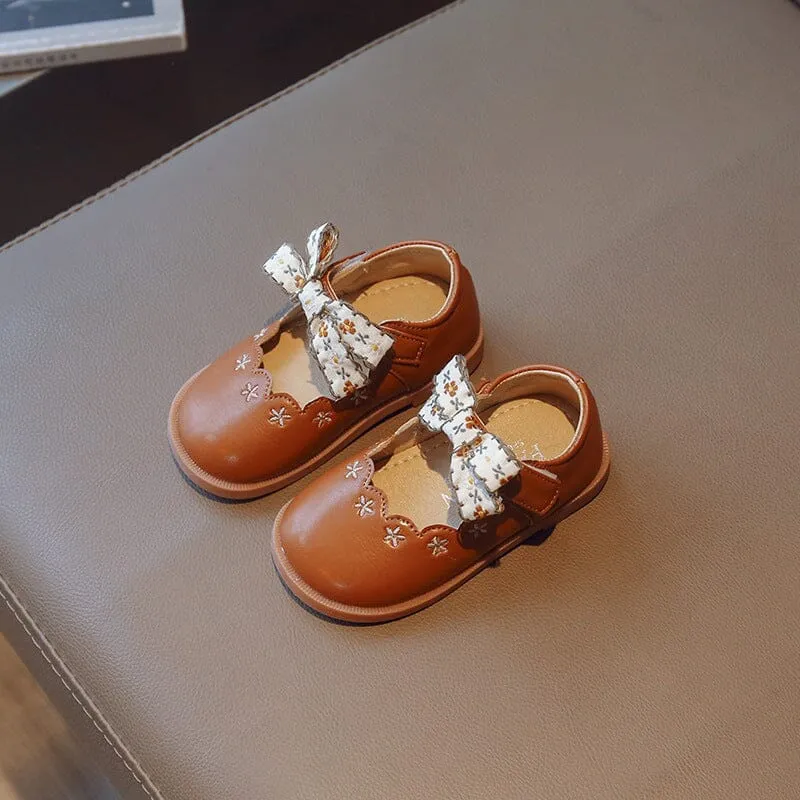 Embroidered Floral Bow Princess Shoes