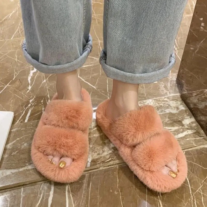 Faux-Fur Fluffy Slippers for Women