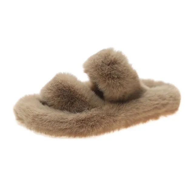 Faux-Fur Fluffy Slippers for Women