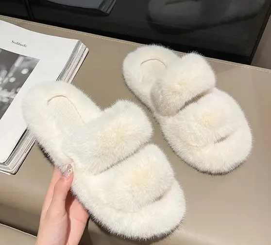 Faux-Fur Fluffy Slippers for Women