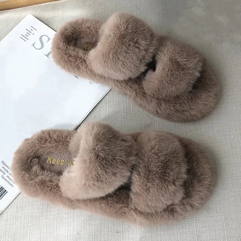 Faux-Fur Fluffy Slippers for Women