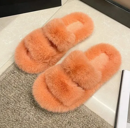 Faux-Fur Fluffy Slippers for Women