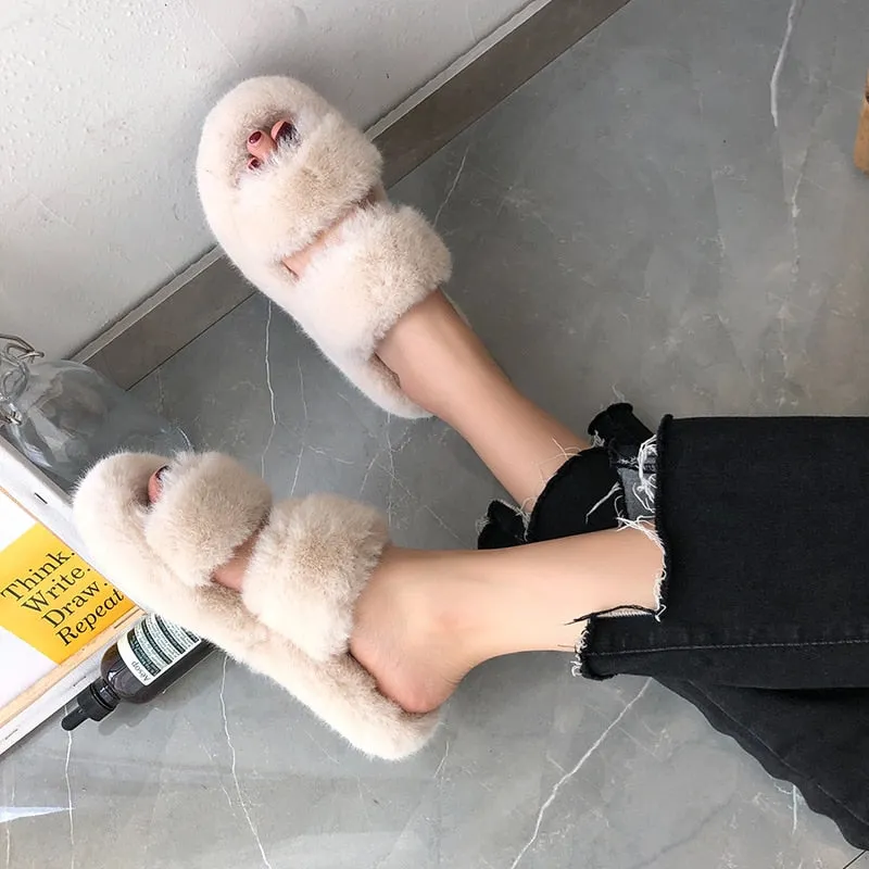Faux-Fur Fluffy Slippers for Women