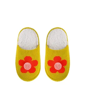 Flower Pom Slide Slipper Golden Olive