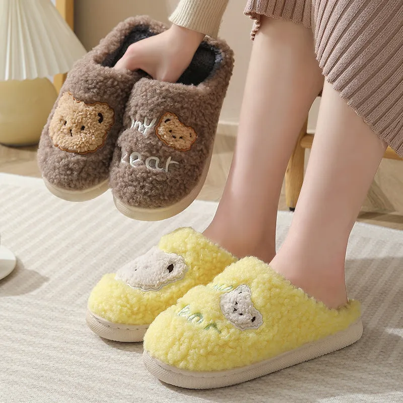 Fuzzy Bear Slippers for Women