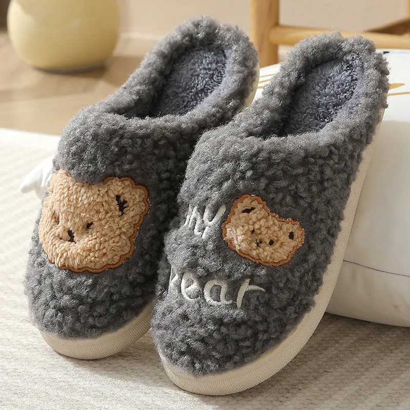 Fuzzy Bear Slippers for Women