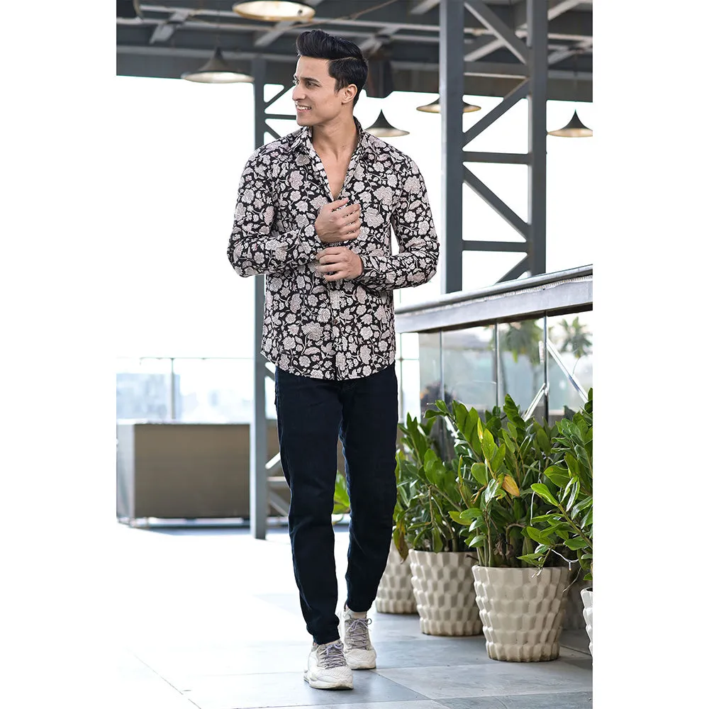 Hatheli Black Floral Hand Block Shirt
