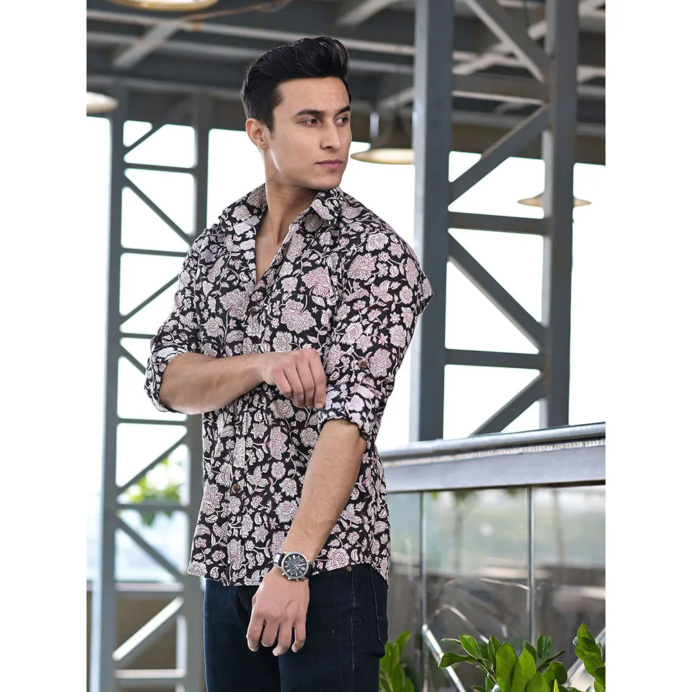 Hatheli Black Floral Hand Block Shirt