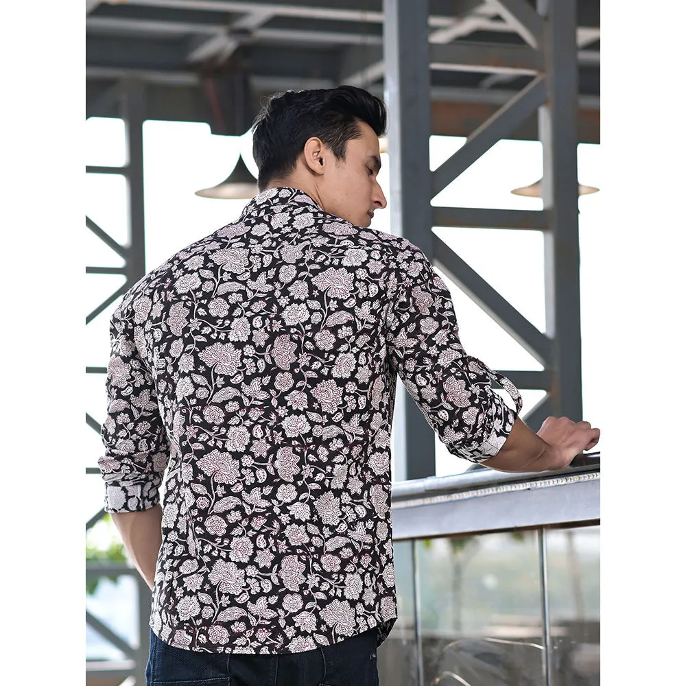 Hatheli Black Floral Hand Block Shirt