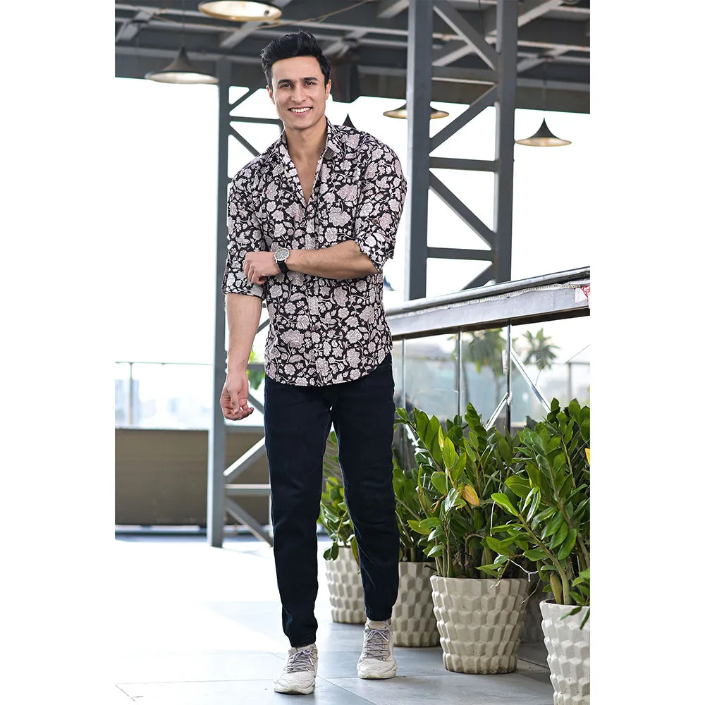 Hatheli Black Floral Hand Block Shirt