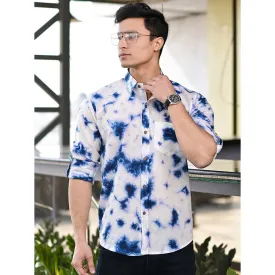 Hatheli Blue And White Tie Dye Cotton Shirt