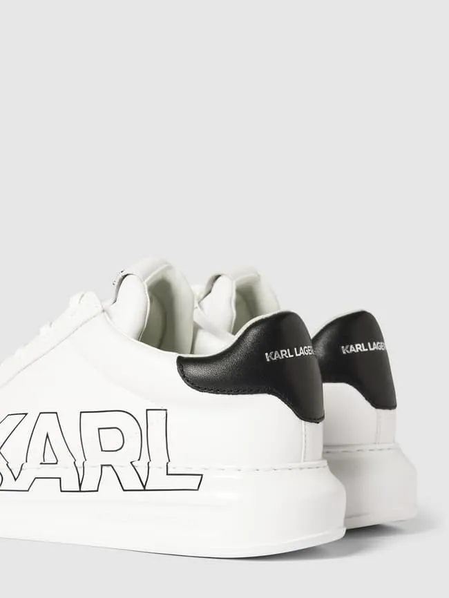 Karl Lagerfeld Leather Sneakers with Label Print, White