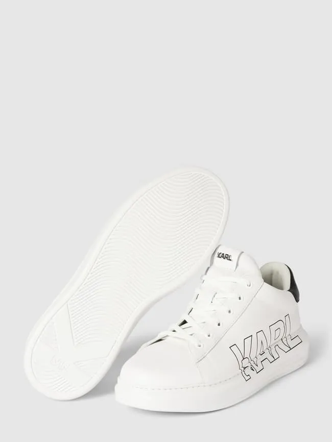 Karl Lagerfeld Leather Sneakers with Label Print, White