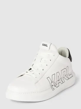 Karl Lagerfeld Leather Sneakers with Label Print, White