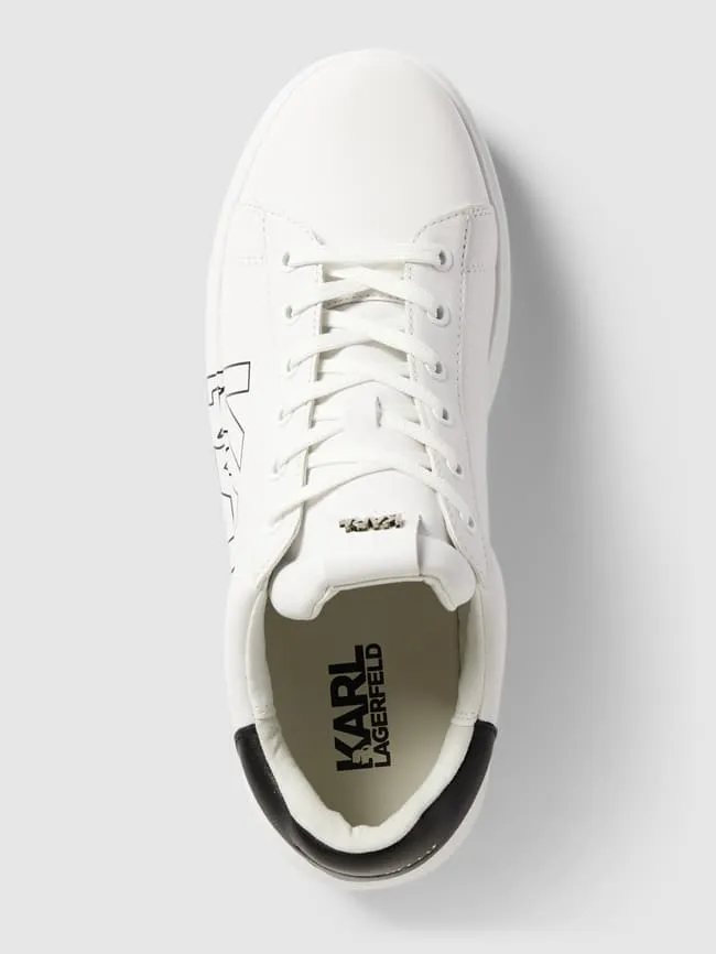 Karl Lagerfeld Leather Sneakers with Label Print, White