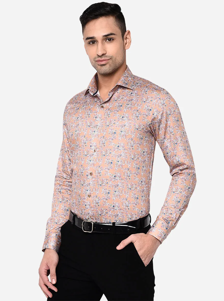 Khaki Printed Slim Fit Party Wear Shirt | Wyre