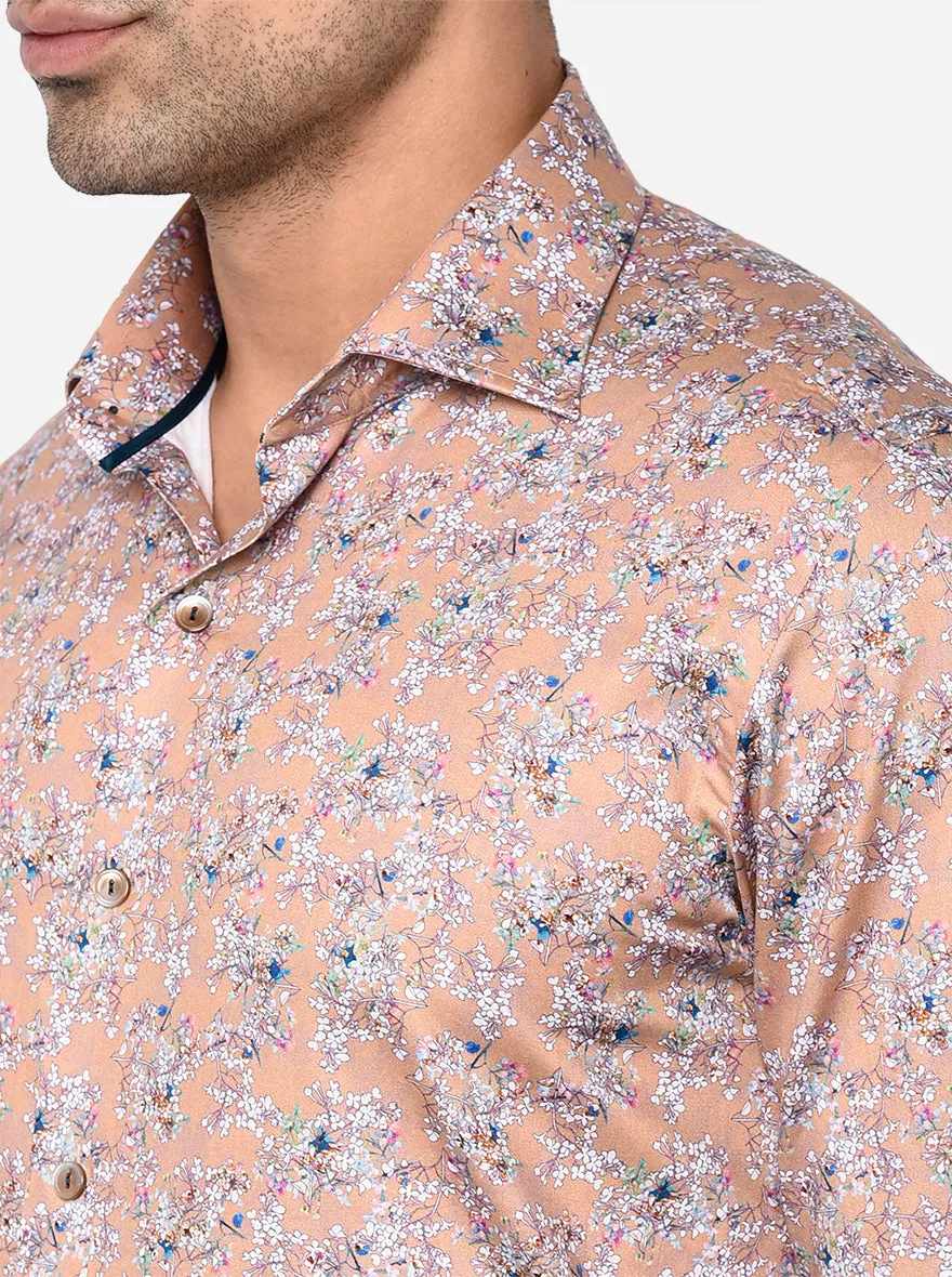 Khaki Printed Slim Fit Party Wear Shirt | Wyre