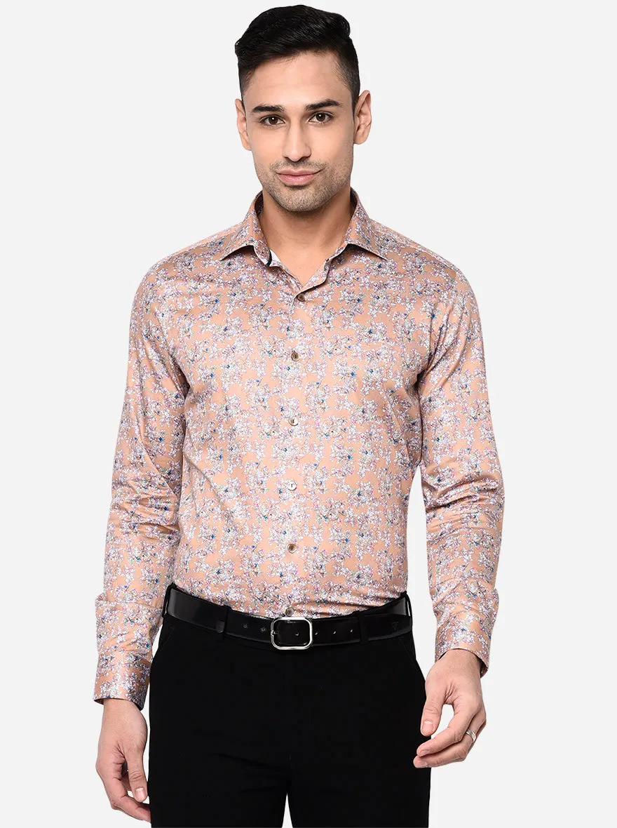 Khaki Printed Slim Fit Party Wear Shirt | Wyre