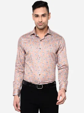 Khaki Printed Slim Fit Party Wear Shirt | Wyre