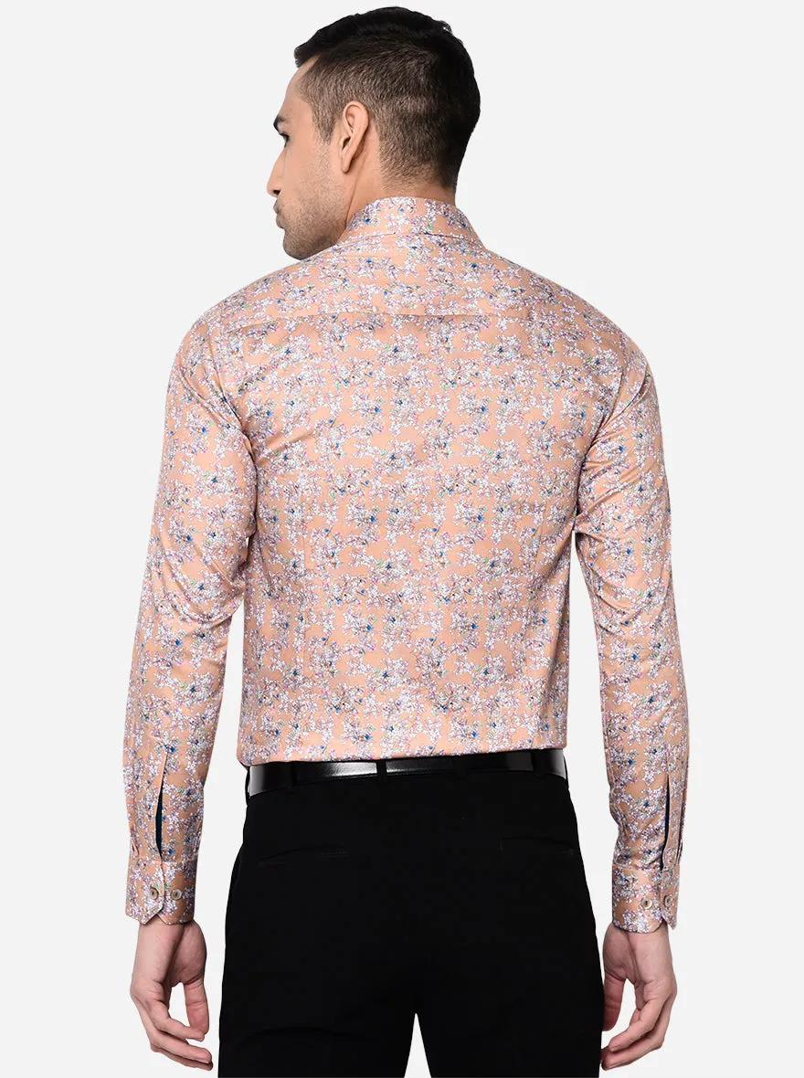 Khaki Printed Slim Fit Party Wear Shirt | Wyre