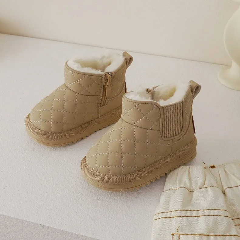 Laney Rhombus Leather Plush Snow Boots