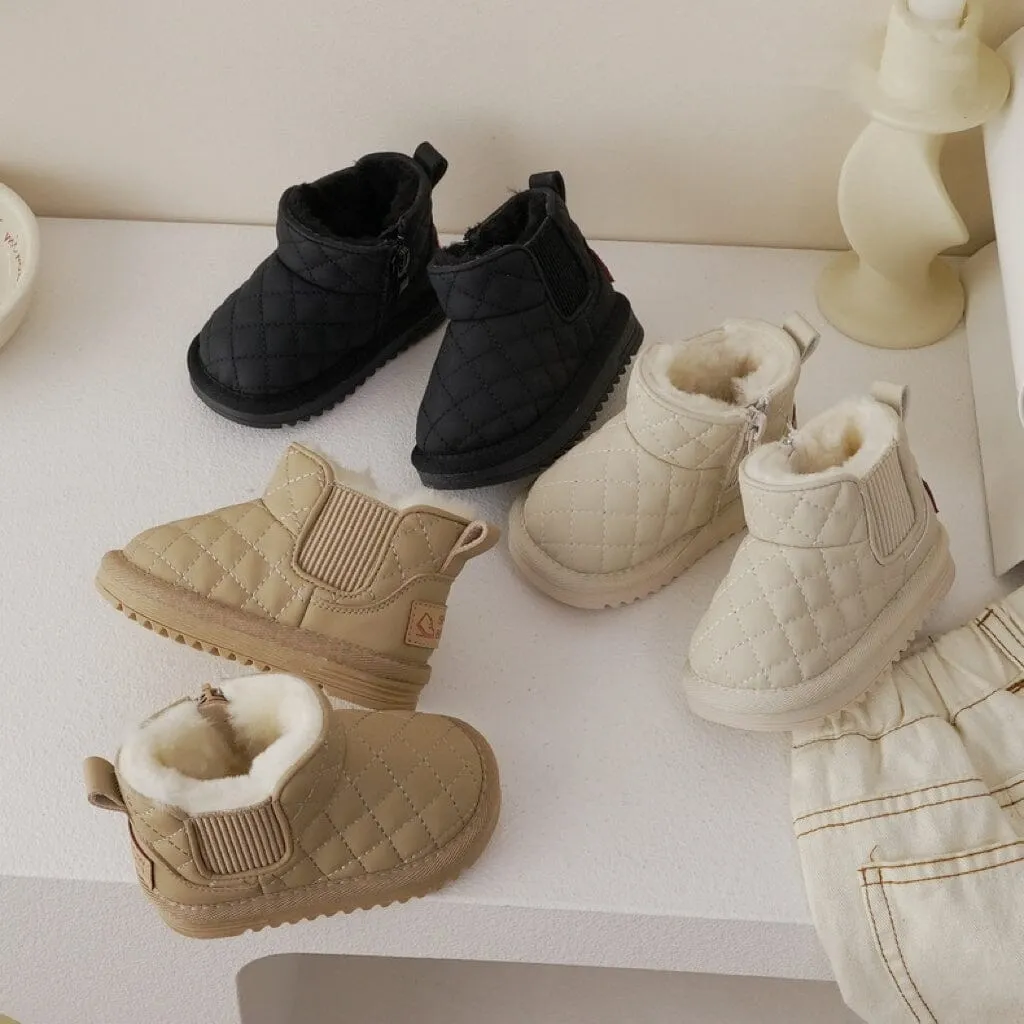 Laney Rhombus Leather Plush Snow Boots
