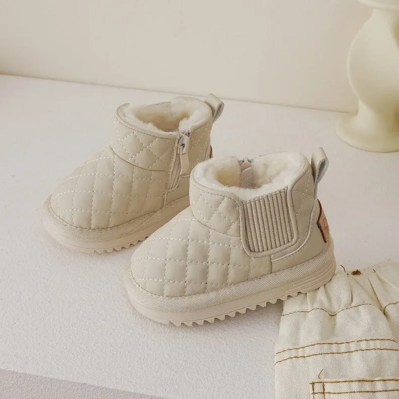 Laney Rhombus Leather Plush Snow Boots