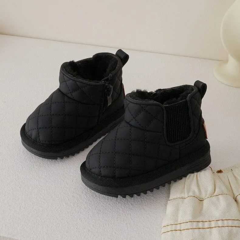 Laney Rhombus Leather Plush Snow Boots