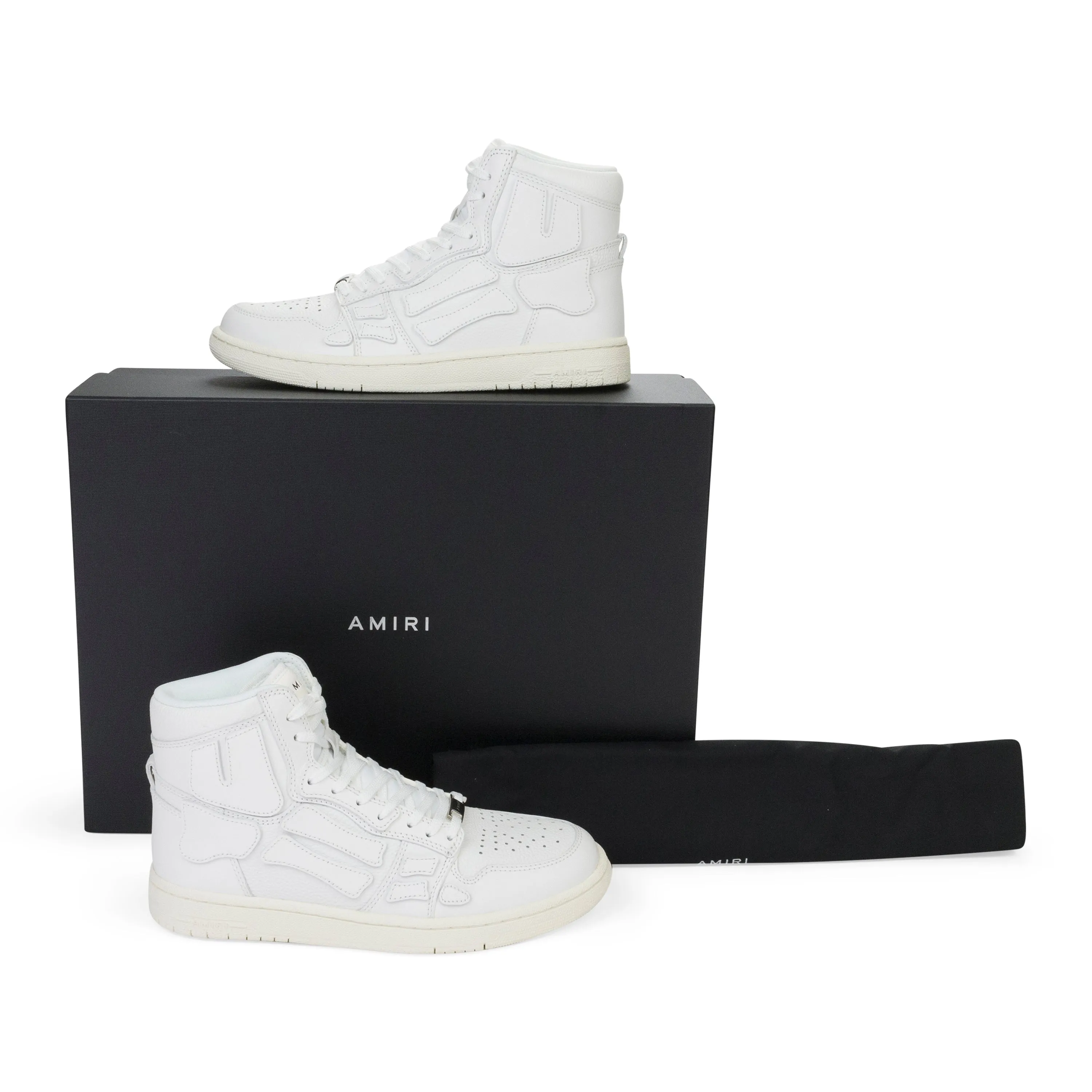 LEATHER PANELLED SKEL WHITE HI-TOP SNEAKERS