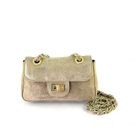 Marisol Genuine Leather Glossy Glitter Crossbody Bag