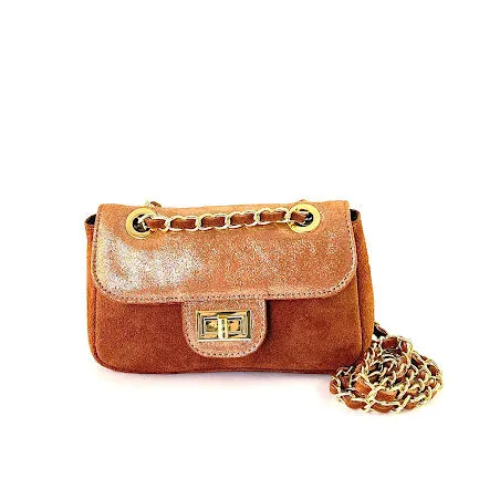 Marisol Genuine Leather Glossy Glitter Crossbody Bag